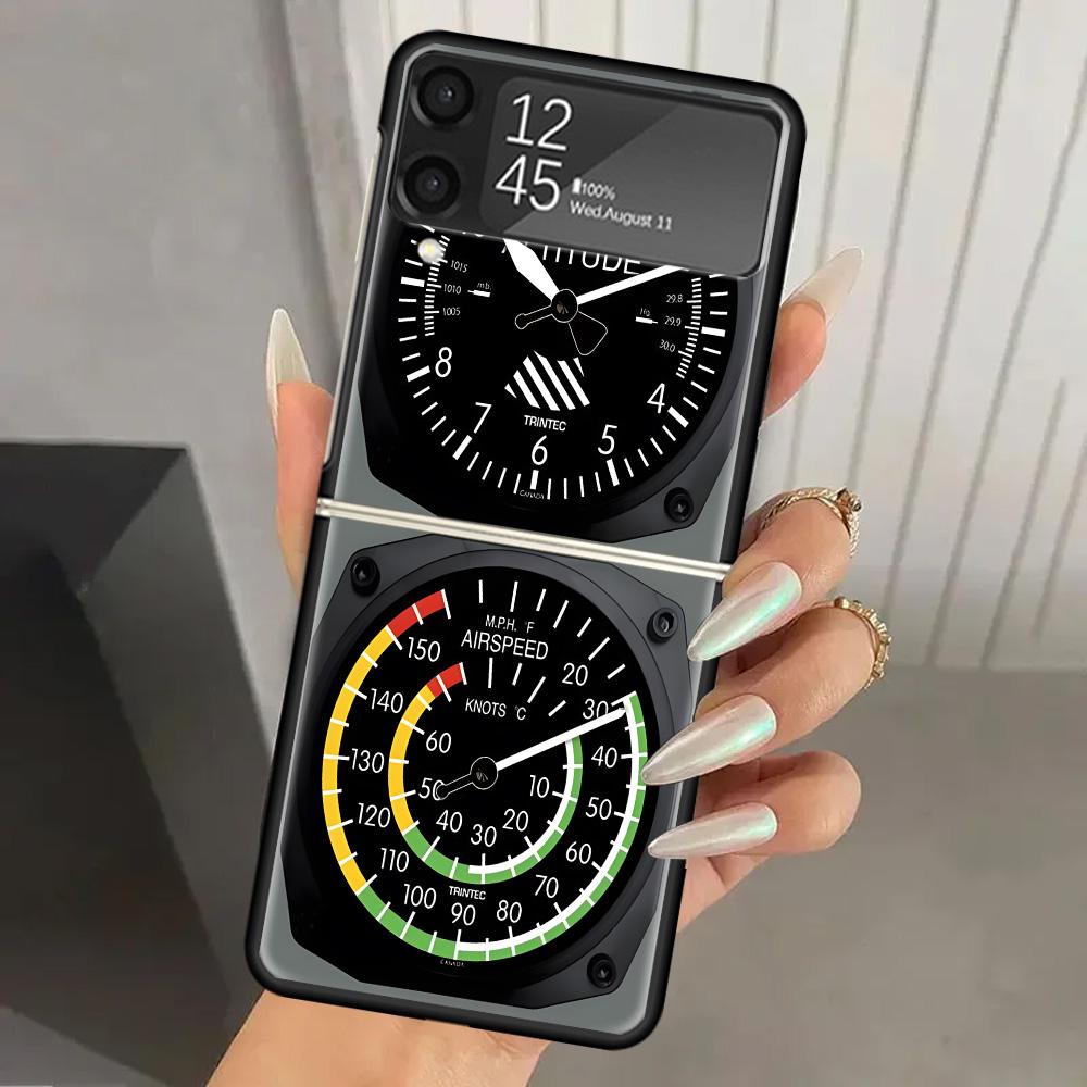 Aviation Aeroplane Helicopter Cockpit Instrument Hard PC Phone Case For Samsung Galaxy Z Flip 7 6 5 4 3 Black ZFlip7 ZFlip6 Flip