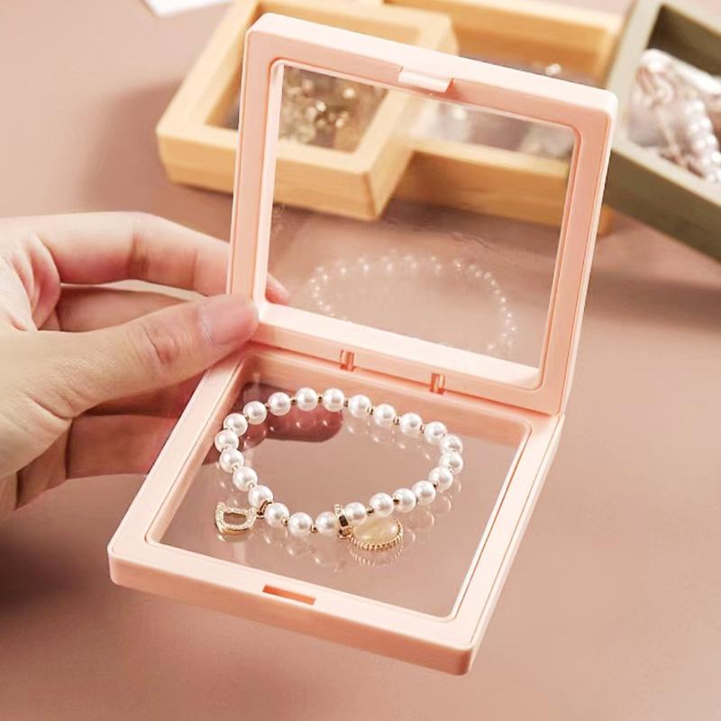 1Pc Frame Portable Jewelry Display Container Elastic Jewelry Case Dustproof Ring Casket Transparent Badge Storage PE Film