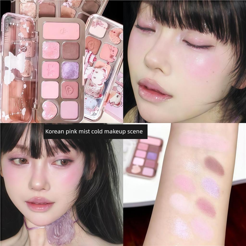 Cute Korean-Style Colors~Jill Leen Nine-Color Eyeshadow Palette, Blush and Highlighter Comprehensive Palette, Sparkling Matte Daily Light Makeup