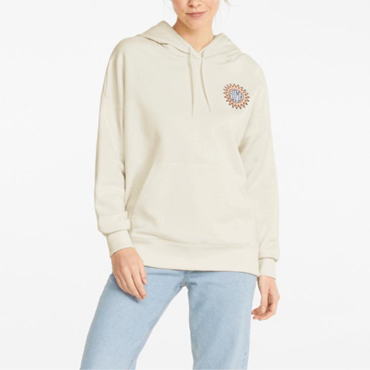 Puma Downtown Logo Print Vintage Casual Hoodie Женские толстовки Natural 535388-99