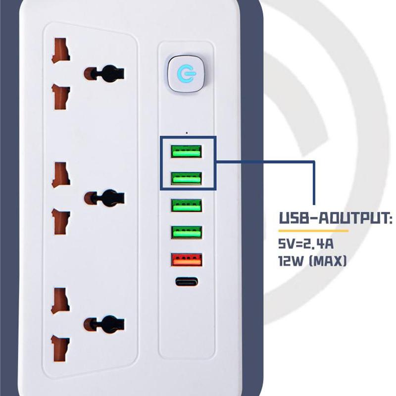 Универсальный удлинитель с 2/3 розетками и зарядным устройством на 6 портов USB, кнопка переключения удлинителя, удлинитель 2M/3M, розетка для удлинителя EU UK Us