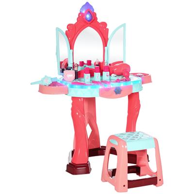 Girls' Dressing Table with Stool, Mirror, Lights and Accessories, In PP and GPPS, 57x34x76 Cm, Multicolored