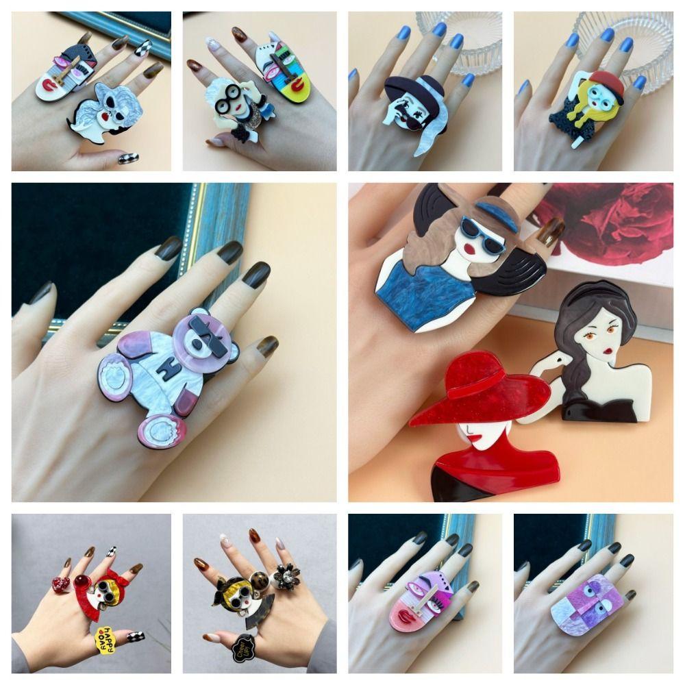Finger Circle Exaggerated Art Ring Irregular Modern Lady Finger Circle Acrylic Abstract Ring Party