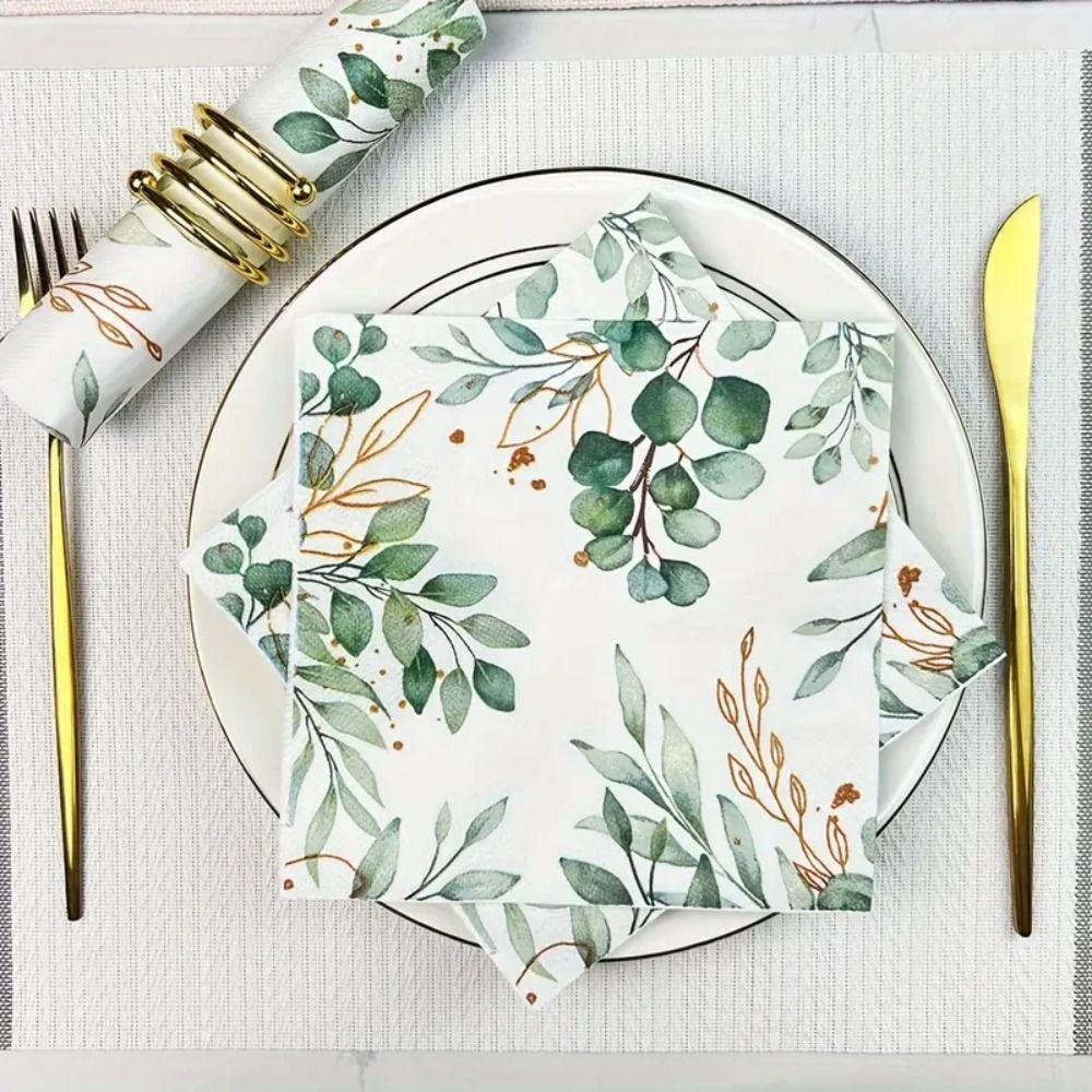 Elegant Disposable Paper Napkins Green Hotel Tableware Restaurant Hand Towels  Birthday