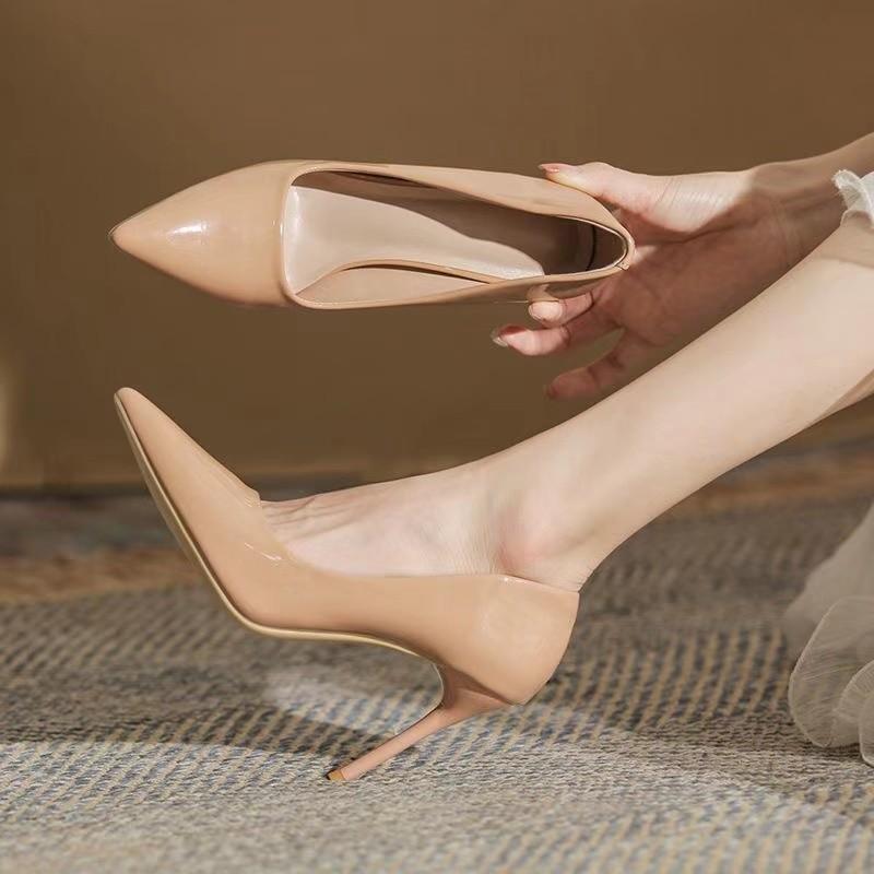 Женские туфли-лодочки телесного цвета весна-лето новые французские легкие с открытым носком универсальные черные профессиональные остроносые туфли на шпильке
