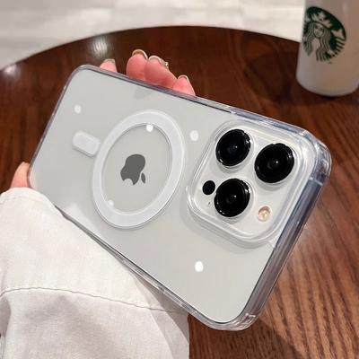 Роскошный прозрачный чехол Magsafe для iPhone 16 15 14 13 12 11 Pro Max Mini Plus Магнитная беспроводная зарядка Прозрачная крышка