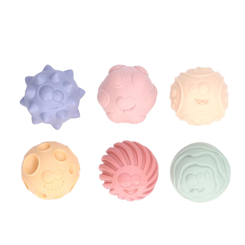 6Pcs Textured Ball PVC Sensory Exploration Squeeze Toy Set Kit for Above 6 Month Baby