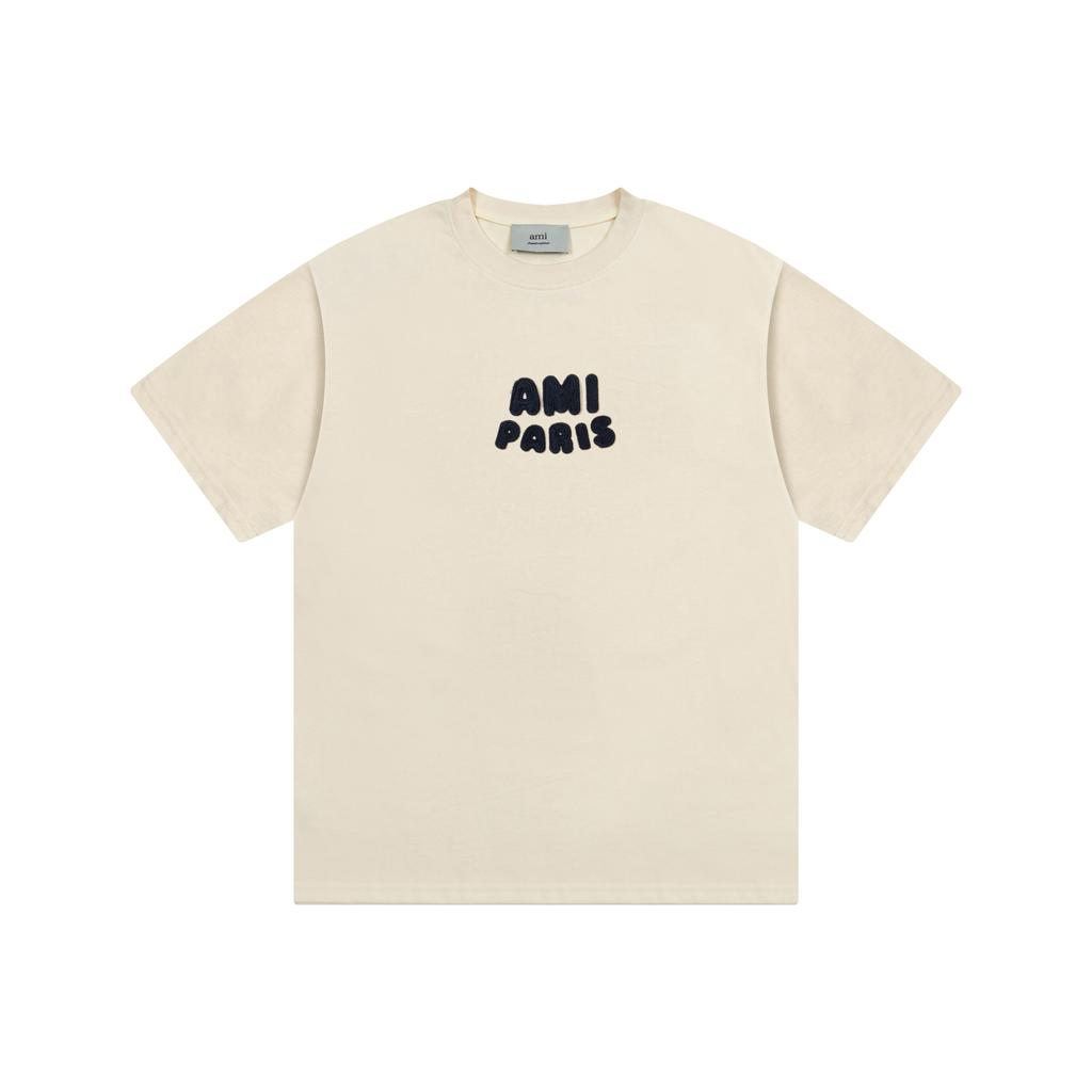 AMI Spring and Summer New Crochet Letter Weaving Micro Label Pure Cotton Short Sleeved Men's T-shirt