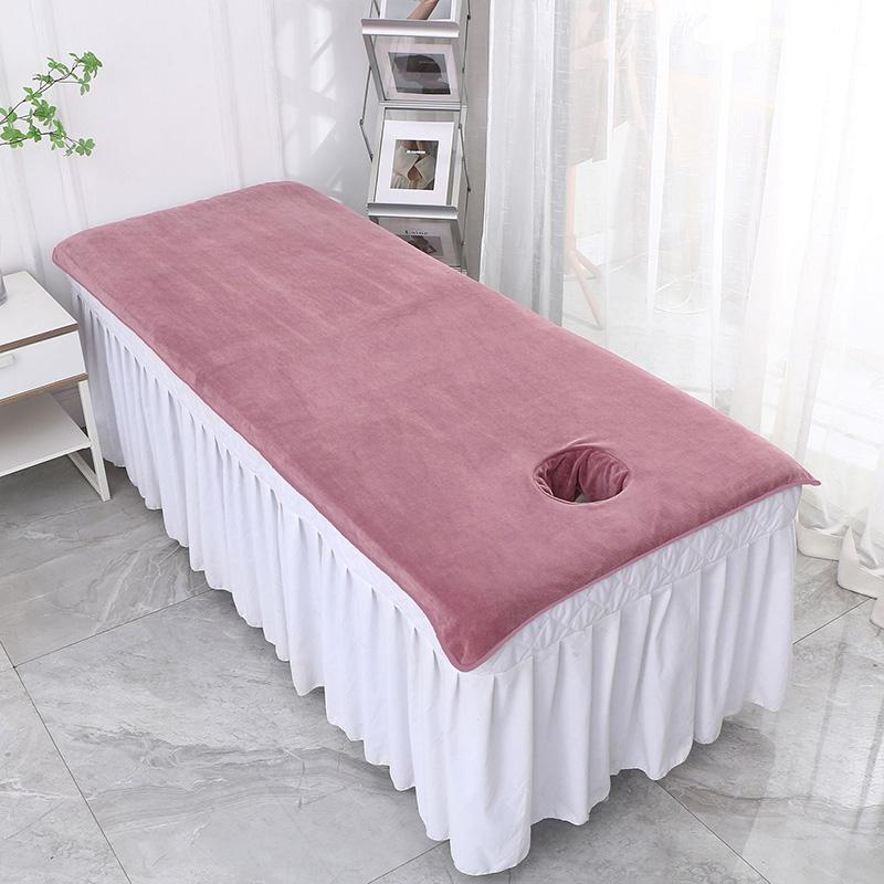 1PC Beauty Salon Bed Sheets SPA Massage Bed Cover Solid Color with Hole Thickened Velvet Towel