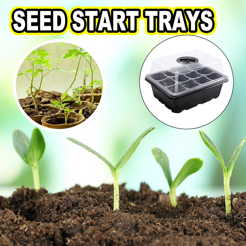 1-5pcs Plants Seed Starter Trays with Humidity Dome 12 Holes Per Tray Nursery Pots Lights For Home Plant Greenhouse Growing Pot