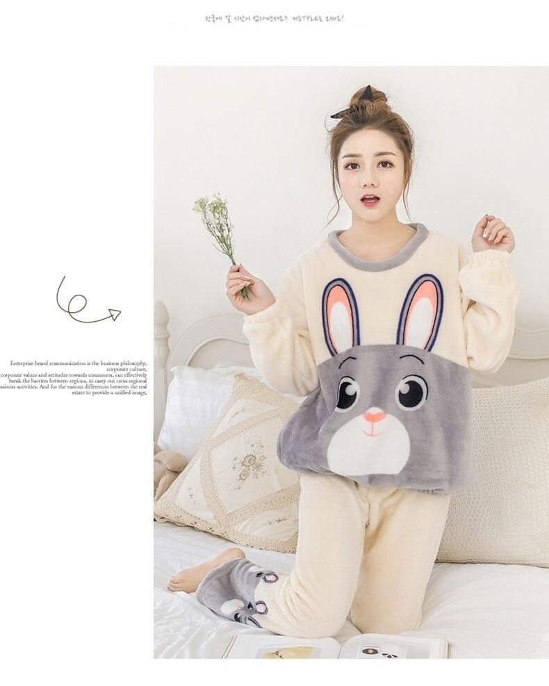 New 2024 Autumn Winter Warm Flannel Women Pijama Sets Thick Coral Velvet Long Sleeve Cute Sleepwear Set Thin Flannel Pajamas Set