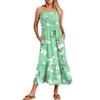 Women's Summer Spaghetti Strap Patchwork Beach Vacation Floral With Pocket Dresses