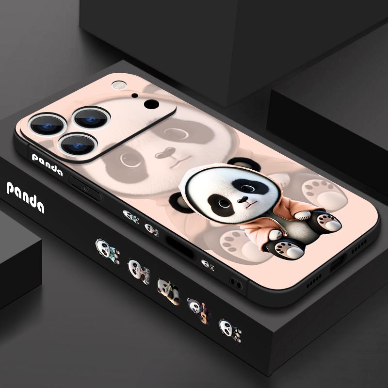 Чехол для iPhone 17 Pro Max Оранжевый Пальто Узор Панда Мягкий Силиконовый Чехол с Шнурком Для iPhone 16 Pro Max Чехол iPhone 15 14 13 12 11 16E Air