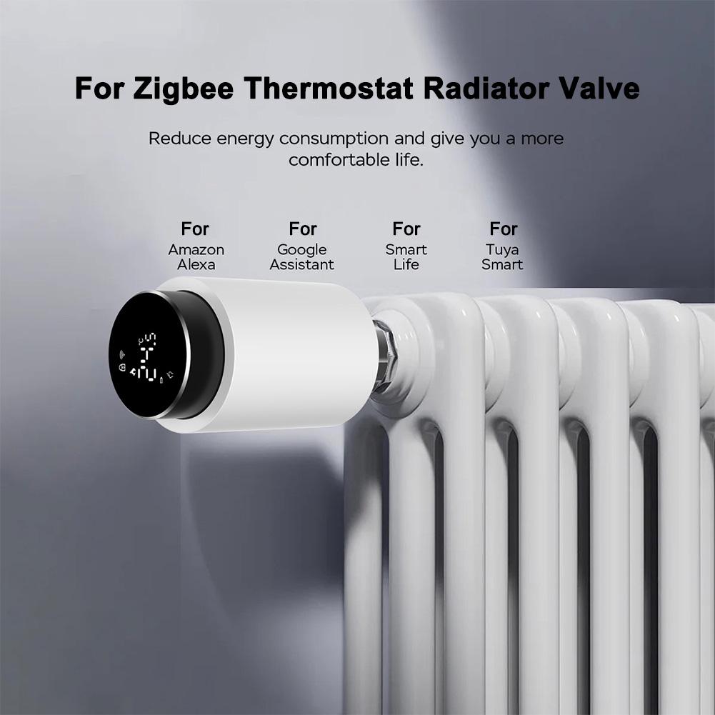 For Zigbee Hub Radiator Valve Smart Heating White Black Heating Thermostat Voice Assistant Compatible Mobile App Control