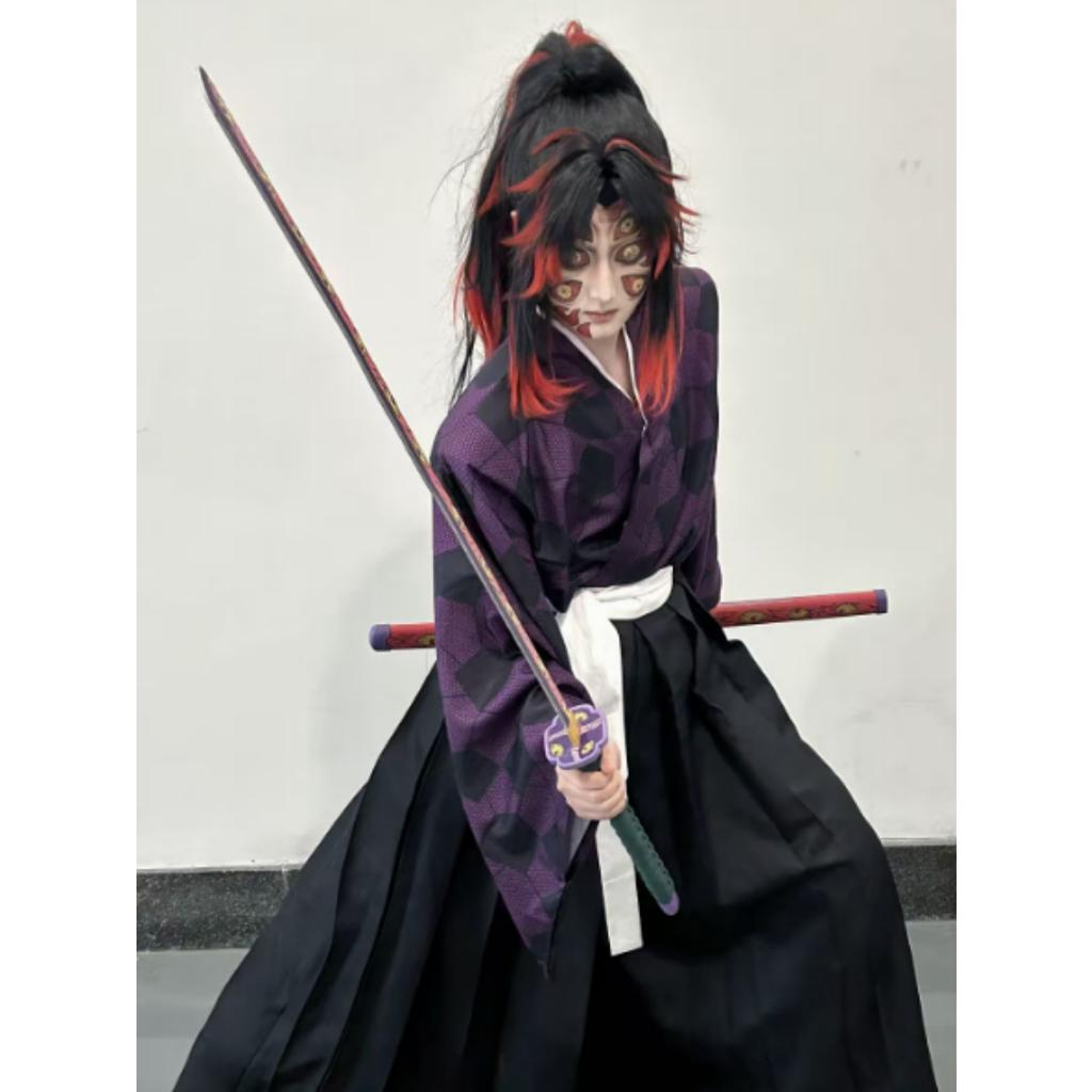 Demon Slayer Kokushibo Cosplay Costume Wig Anime Purple Kimono Tsugikuni Michikatsu Party Halloween RolePlay Carnaval Outfits