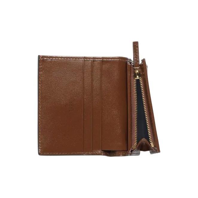 GUCCI Jackie 1961 Gold Lock Monogram Double-Fold Design Canvas and Leather Clutch Bag Wallet Card Holder Small Women's Green Brown