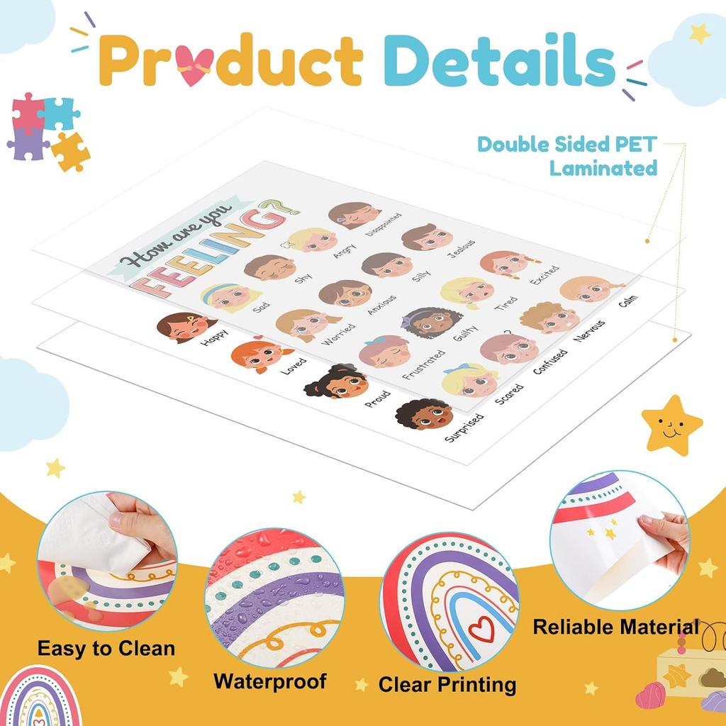 Pasimy 12 Pcs Calming Corner Classroom Posters Boho Feelings Wheel Charts Emotions Poster for Kids Calm Corner Mental Health Wall Decorations for
