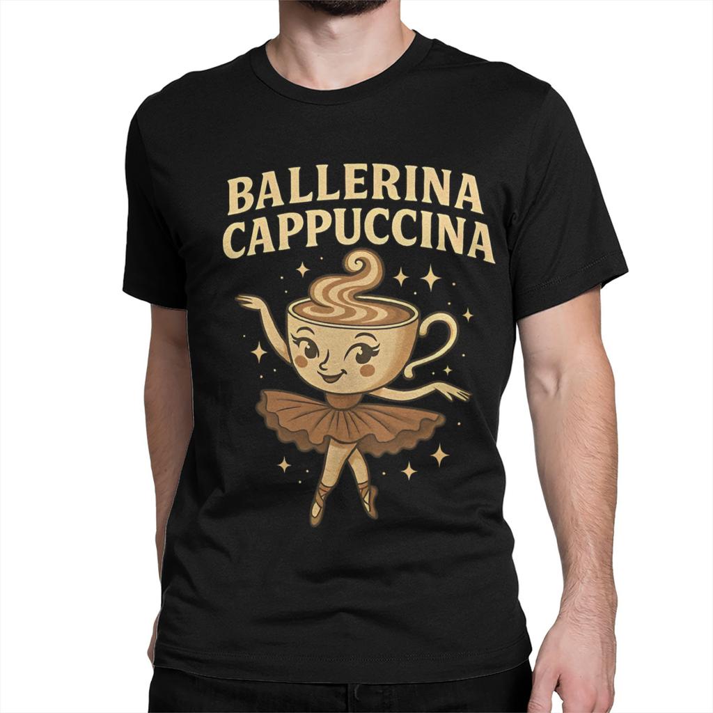Ballerina Cappuccina Men's T Shirt Italian Brainrot Funny Tees Short Sleeve Round Collar T-Shirt Pure Cotton Plus Size Tops