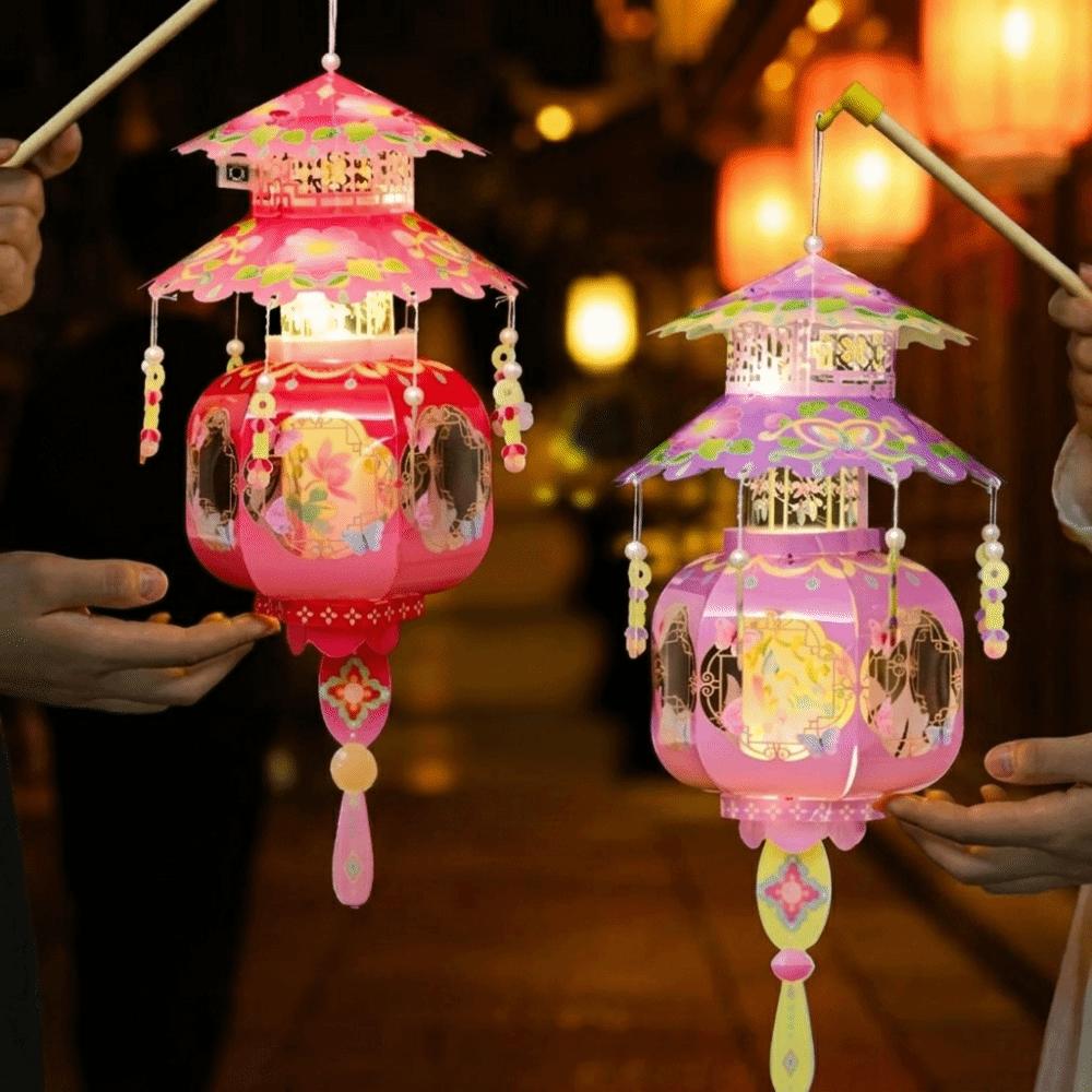Lightweight DIY Craft Material Kit Pagoda Hanging LED Lantern Portable Handheld Lantern Home Decor