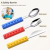 Silicone Building Blocks Stainless Steel Children’s Cutlery Set: Knife, Fork, and Spoon for Babies.
