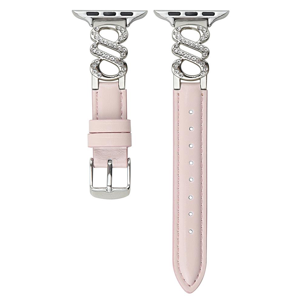 Ремешок для Apple Watch Series 10 Ultra 9 8 7 SE 6 5 4 3 2 1 46мм 49мм 45мм 44мм 42мм Кожаный ремешок S-образной формы с украшением из страз