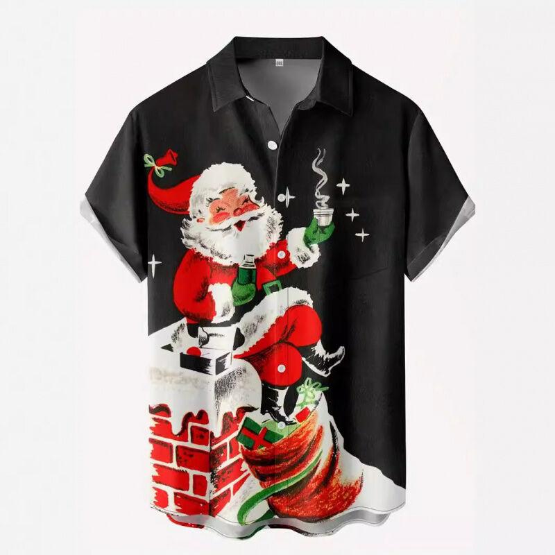 Рождественская мужская рубашка в гавайском стиле с 3D-принтом, большого размера, кардиган в стиле TUME, модный городской свободный крой, короткий рукав, молния