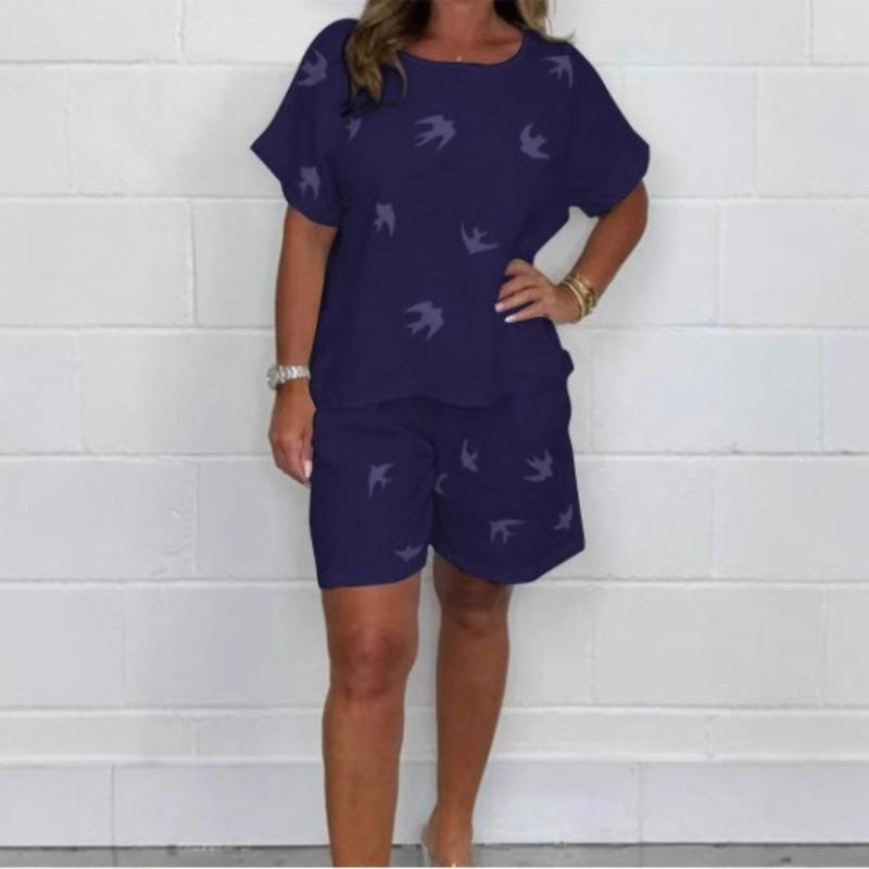 DICFY Women's Fashion Casual Summer Spring Short Sleeve O-Neck Pants Suits