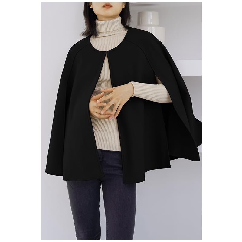 Cape Body Korean Autumn [88flix] Coat, Cloak, Poncho, Outerwear, Covering, Fashion, Poncho, Loose, Winter, (Black)