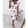 JKASHDK Women's Fashion Summer Spring Solid Color Print Short Sleeve V-Neck High Waist Casual Dresses