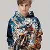 Cool Motorcycle Rider 3D Printed Boys' Casual Long Sleeved Hooded Sweatshirt, Spring and Autumn Boys' Hoodie