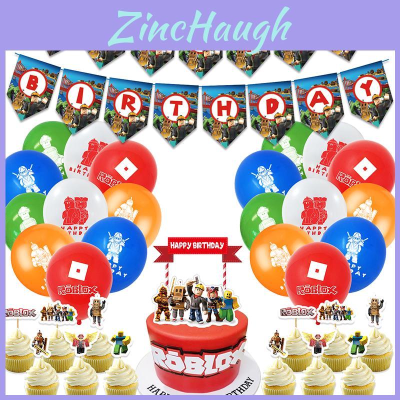 Roblox Themed Birthday Party Supplies Set With Eye-catching Banner Balloons And Cake Toppers