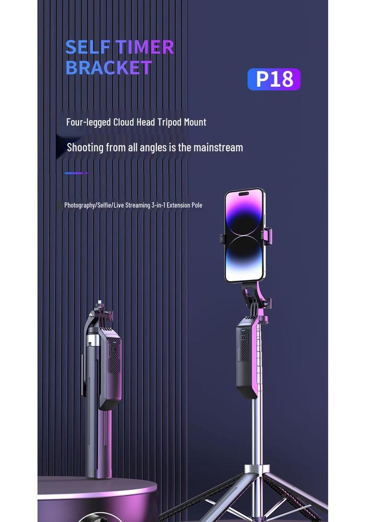 1.8m Aluminum Alloy Selfie Stick with Bluetooth Remote and Phone Holder for Live Streaming
