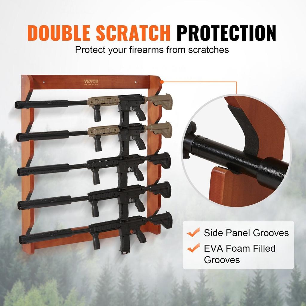 Gun Rack 5-Slot Wood Gun Rack Wall Mount Gun Display Rack holds 5 Rifles