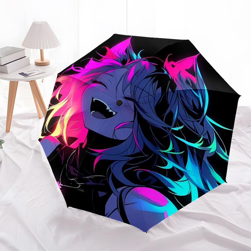 1pc Neon Wolf Vibrant Ears Automatic Open/Close Umbrella 8-Rib Strong Frame, Portable Travel Umbrella for Women & Men, 062