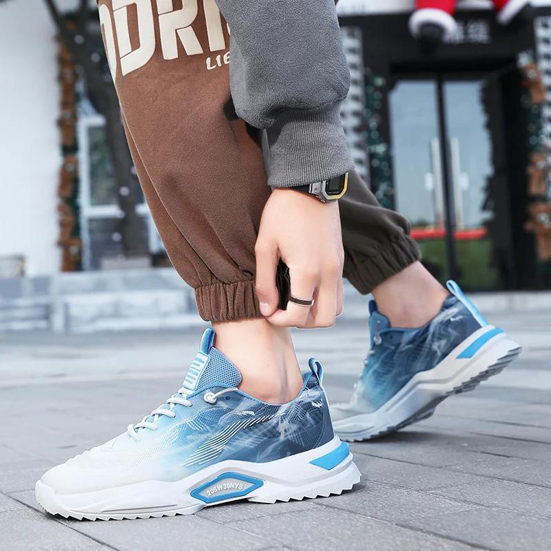 Autumn Winter Blue Men Running Sneakers High Top Platform Men's Athletic Shoes Lace-up Non-slip Sports Shoes Man Baskets
