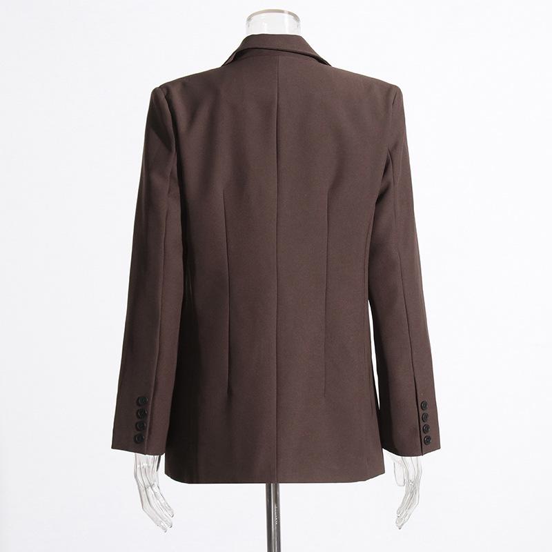 British Commuter Style Solid Color Lapel Long Sleeve Suit Jacket for Women - 2025 Spring Collection