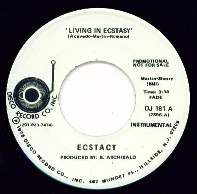 7inch Record ECSTACY - Living In Ecstacy DJ181PROMO Disco Record Co 1975 US Soul/Funk Used