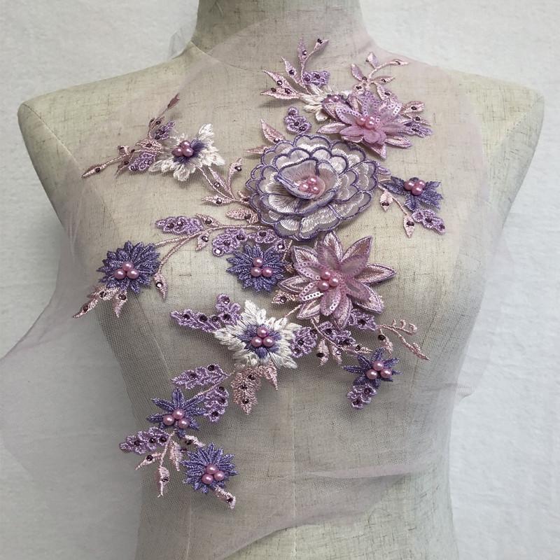 Embroidered Cloth Stickers Clothes Patch Accessories Wedding Dress Dance Flower Mesh Fabric Sequin Three-Dimensional Beaded Rhinestone Lace
