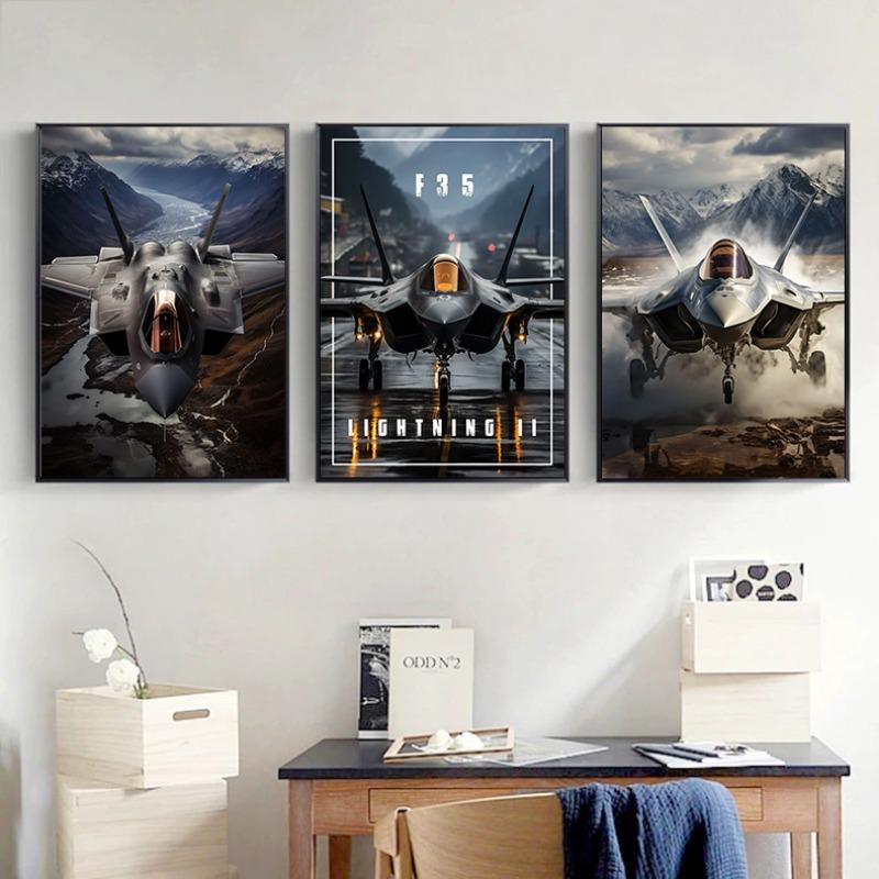 Modern Military Airplane F35 Fighter Lightning Jet Starting Poster Fighter Fly Canvas Painting Wall Art Living Room Home Decor