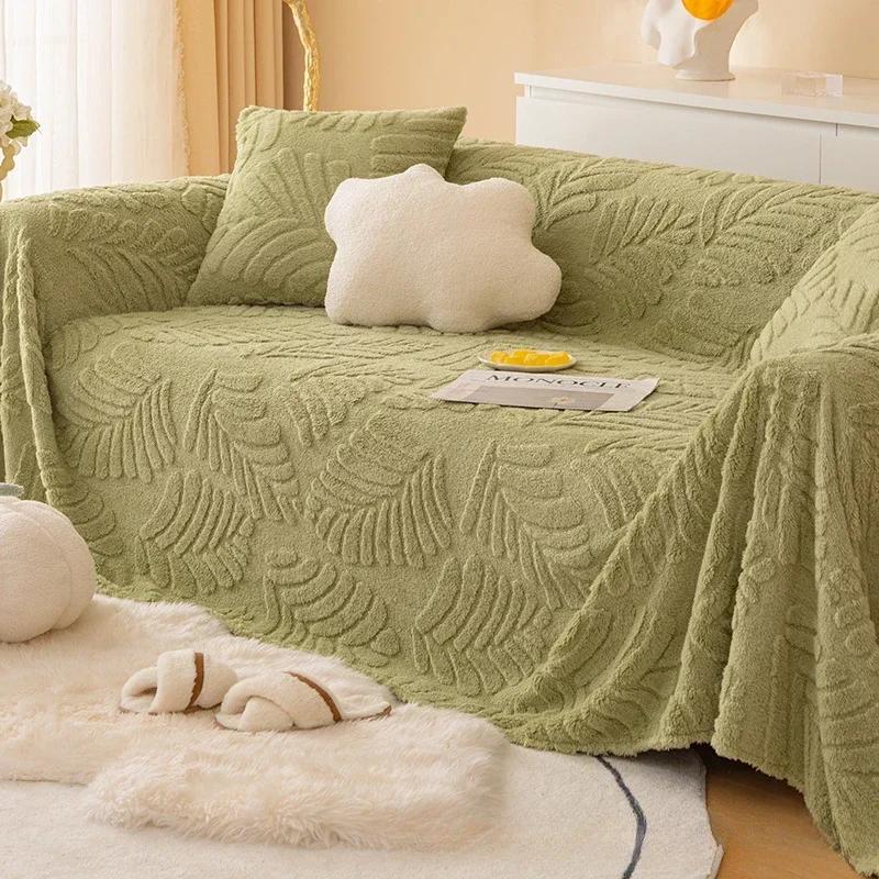 Большой чехол для дивана с защитой от кошачьих царапин, зимнее плюшевое полотенце для дивана в стиле Ins, сплошное цветное одеяло с полным покрытием, полное покрытие