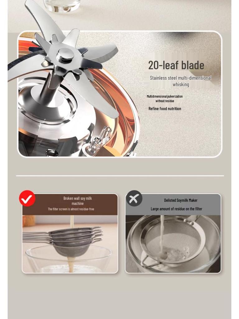 Good Wife Silent Multifunctional Soy Milk & Juice Maker - Mini Household Automatic Appliance with Filter-Free Design.