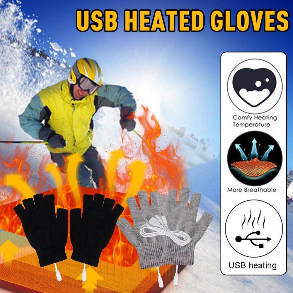 Wool Mittens Velvet USB Electric Heated Gloves Knitted Gloves Winter Heated Gloves Female Gloves