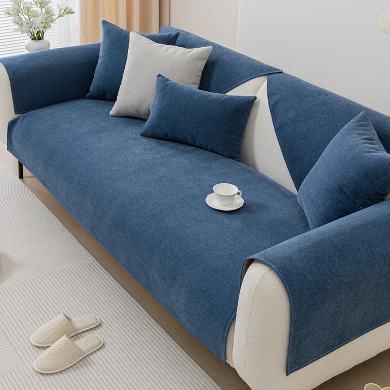 Однотонная подушка из хлопка и льна, чехол для дивана, гостиная, спинка дивана, полотенце, универсальный для всех сезонов, утолщенный нескользящий коврик для дивана