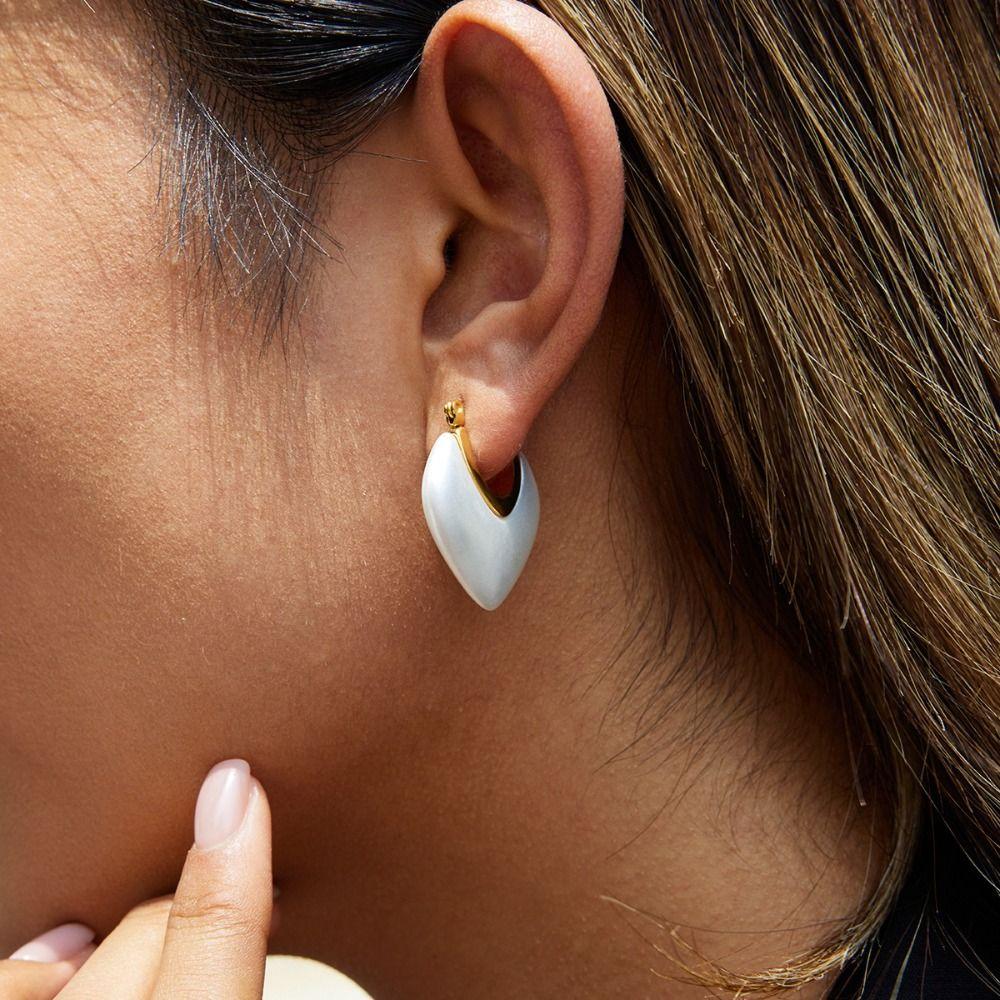 Stainless Steel Hoop Earrings Gold Color Huggie Earrings Vintage Resin Pearl Earrings Gift