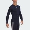 Adidas Techfit Printed Logo Crew Neck Long Sleeve Training Tee Men Tops Blue HK2330