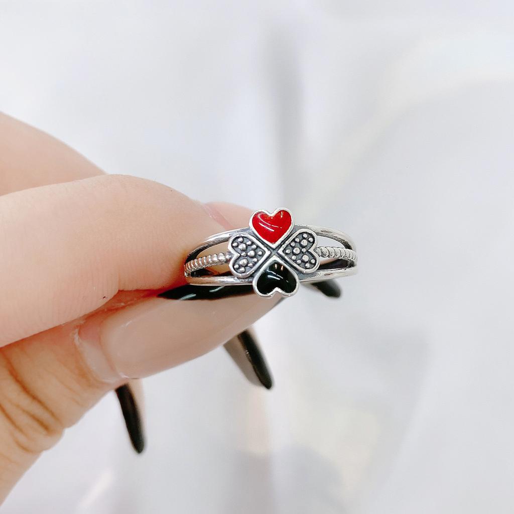 Кольцо с четырьмя листочками клевера премиум-класса, регулируемое, с отверстием, для женщин, винтажное классическое кольцо с надписью «Любовь»