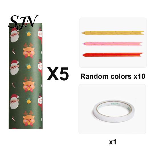 Seasonal Gift Wrap for Everyone 5 Sheets Christmas Wrapping Paper Set, Large with Double-Sided Tape And Bows, Santa Snowflake Print Wrap, 70x50cm
