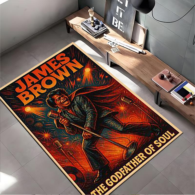 Pop Culture Area Rug, James Brown Godfather of Soul Retro Poster, Man Cave Decor, Non-Slip Mat