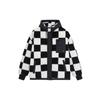 Black And White Checkerboard Patchwork Lamb Wool Hooded Down Jacket Women Outerwear VN0A7YJ5Y7C