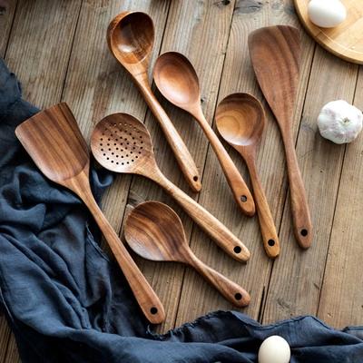 Натуральный тик Кулинарная ложка Антипригарная посуда для кухни Деревянная ручка Суповая ложка Лопатка Ложка для риса Лопатка Кухонные наборы